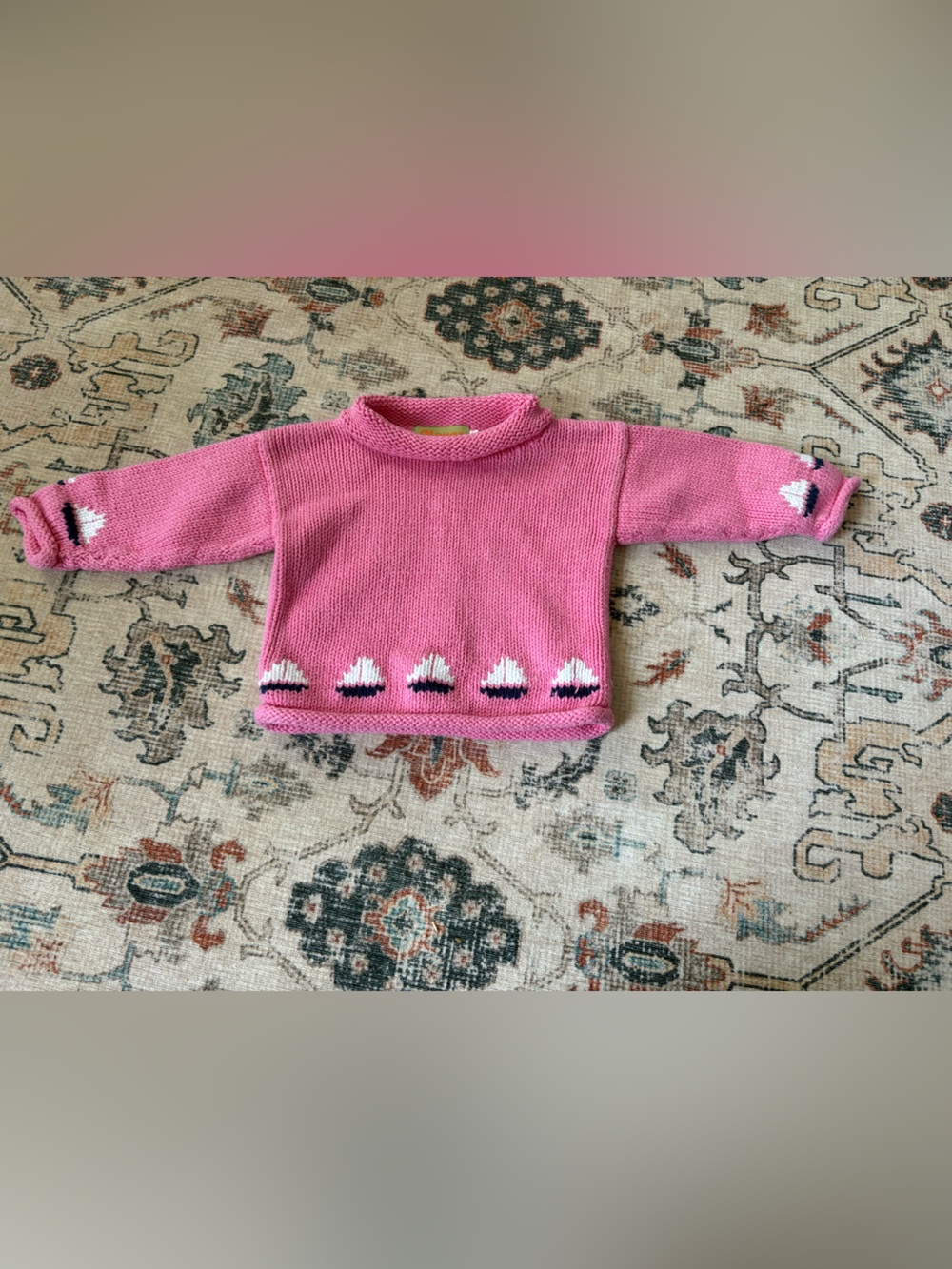 Claver Baby Girls Pink Knit Sailboat Sweater 12M 100% Cotton